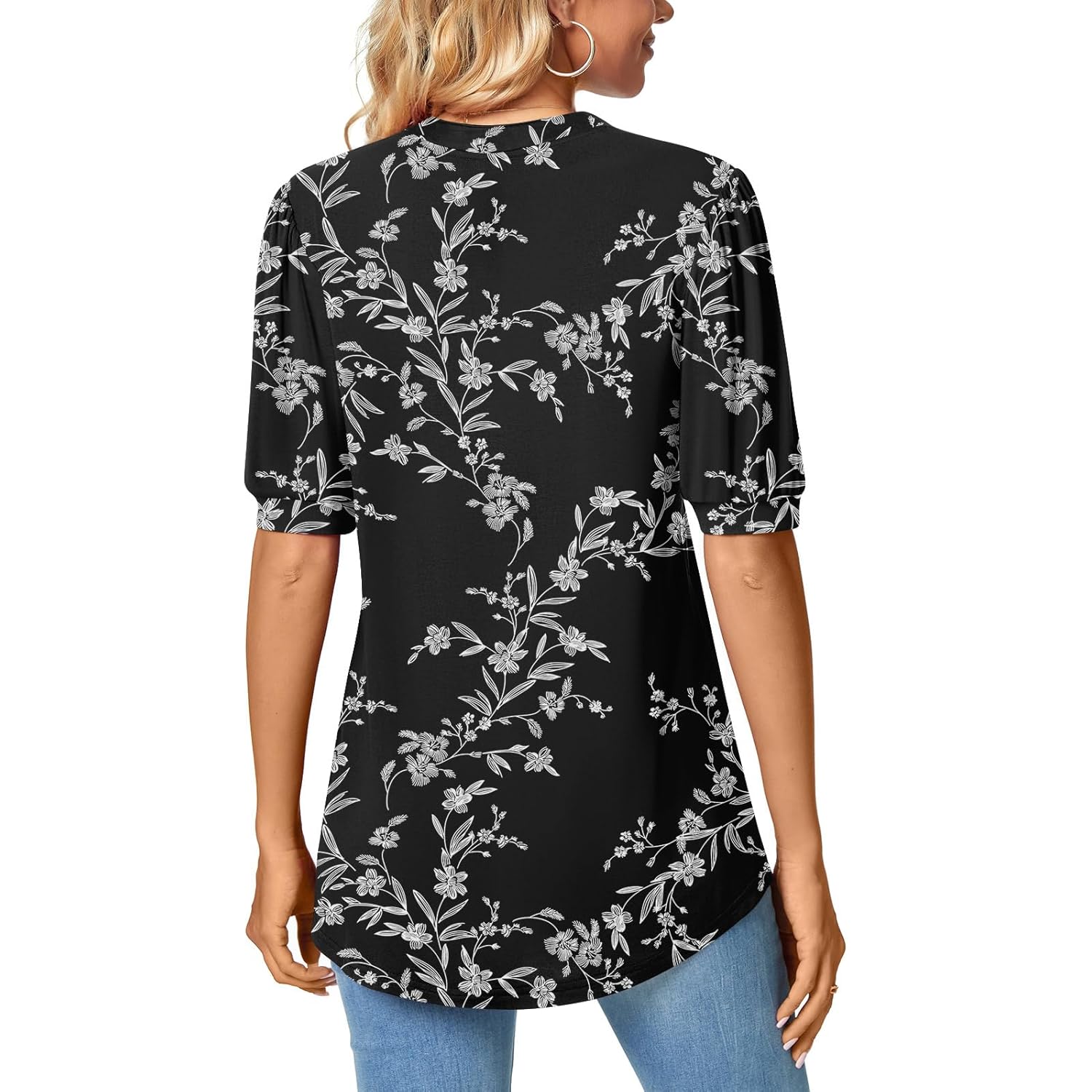 Womens Tunic Tops Summer Dressy Casual Puff Short Sleeve Shirts Work Business Blouses