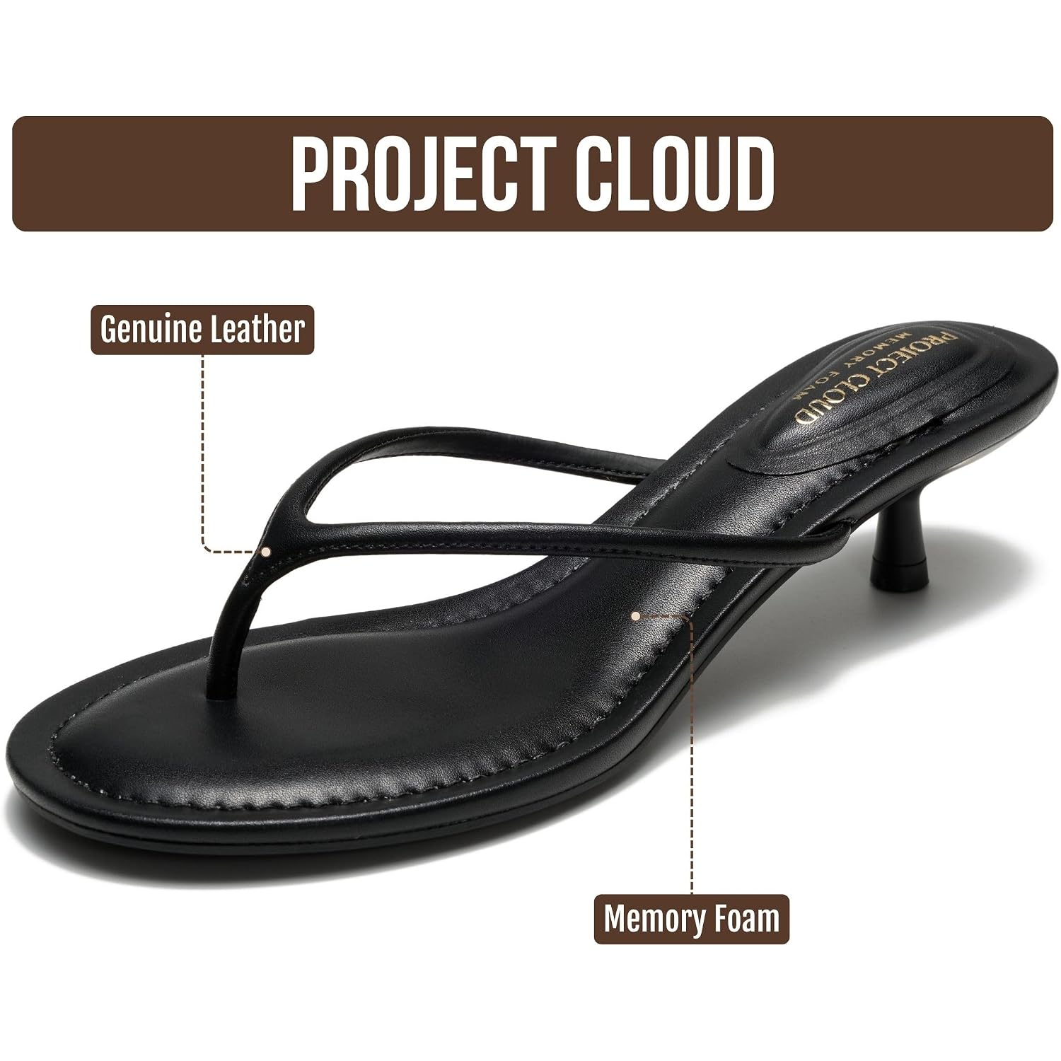 Project Cloud 100% Genuine Leather Kitten Heels For Women Footwear - Memory Foam Fashion Thong Heels For Women - Lightweight Summer Sandals For Womens 2026 (Mango)