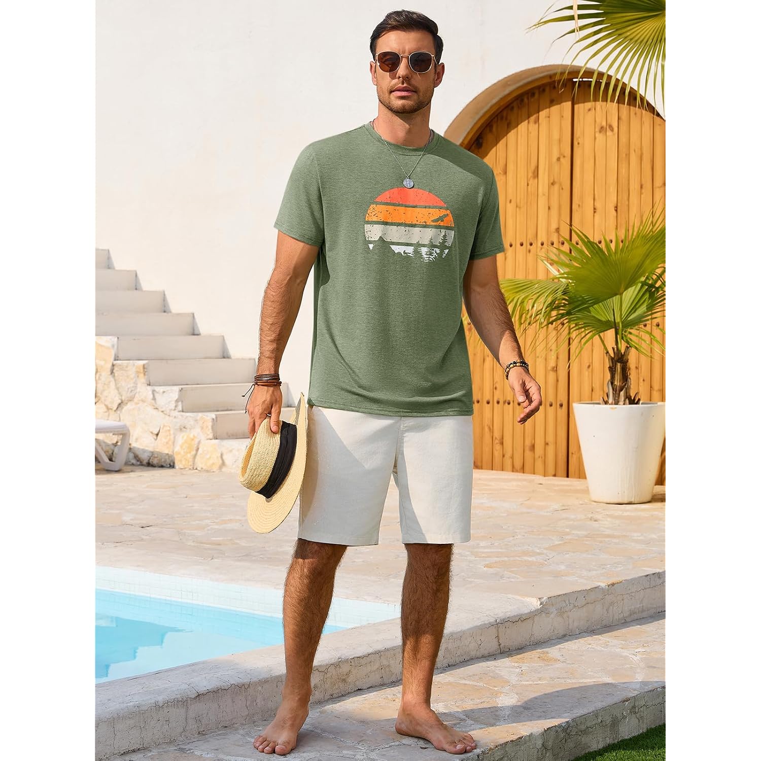 Runcati Mens Short Sleeve T-Shirts Casual Graphic Printed Tee Tops Crewneck Summer Beach Hawaiian Vintage Shirt
