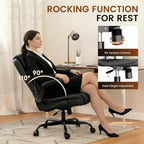 Gtplayer Leather Office Chair, Home Desk Chair With Flip-Up Arms And Ergonomic Back - Comfy Heavy Duty Executive Chair For Home Office Gaming, Black