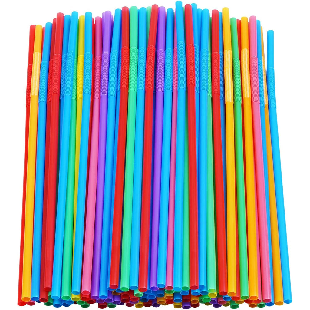 200 Pcs Colorful Plastic Long Flexible Straws.(0.23'' Diameter And 10.2" Long)