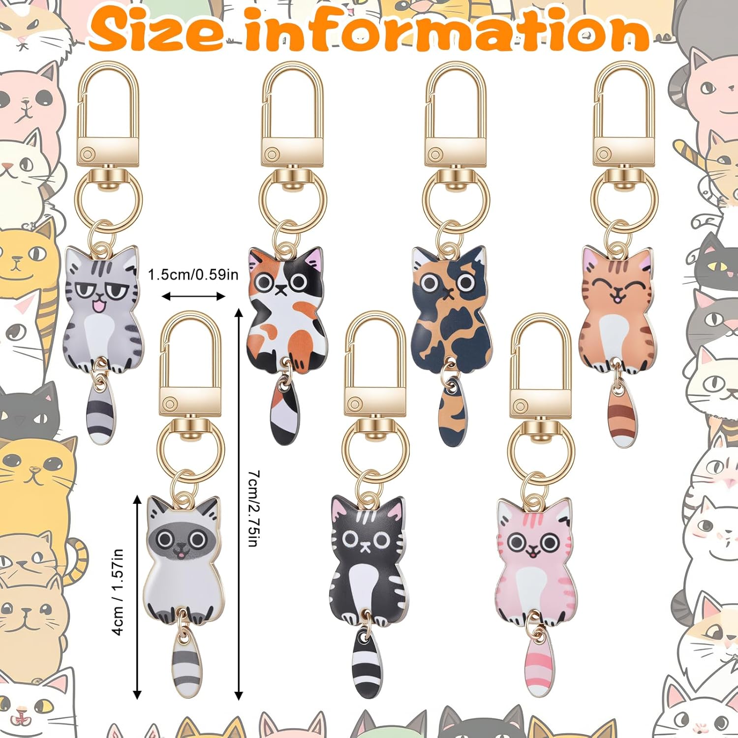 Nogeqi 7 Pcs Cat Keychain, Cute Cats Charms, Kawaii Cat Key Chains, Kitty Keyring, Cats Accessories for Women Car Keys Purse