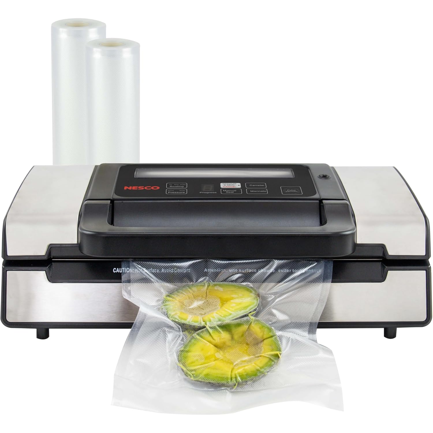 Nesco Deluxe Food VS-12 Vacuum Sealer, 130 Watts, Kit Bags & Viewing Lid, Compact, Silver