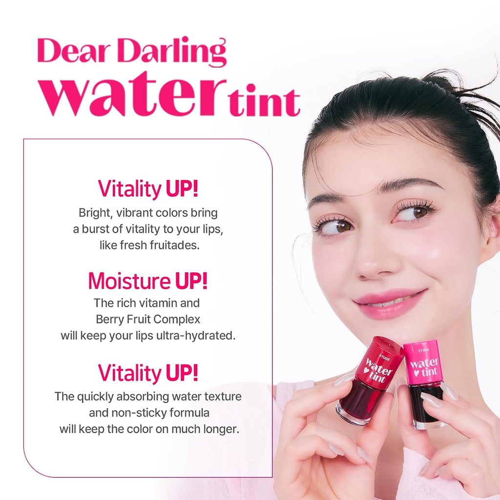 Etude Dear Darling Water Tint 3 Set (Strawberry Ade, Cherry Ade, Red Grapefruit Ade, 9G*3) | Vivid Color Lip Stain With Moisturizing Weightless & Non-Sticky Finish | Korean Makeup, Perfect For Gift