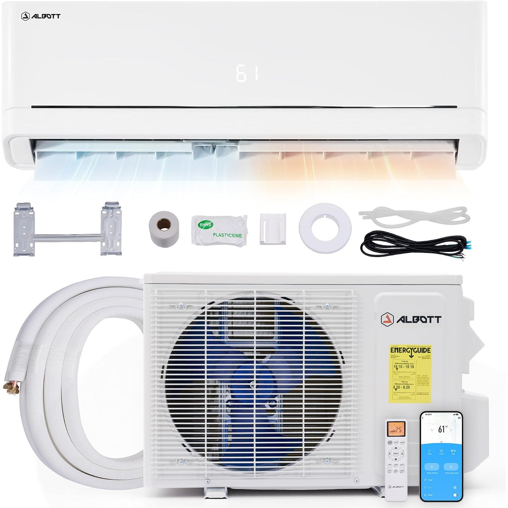 Albott 12,000 Btu Mini Split Air Conditioner And Heater Seer2 18, 115V | Inverter Energy-Efficient Ac With Self-Cleaning, Remote And App Control, Easy Installation, Cools Up To 750 Sq.Ft.