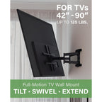 Sanus Premium Full Motion Tv Mount For 42"-90" Tvs - Sturdy & Smooth Extension, Swivel And Tilt For Big Tvs - Universal Design Fits Samsung, Lg, Vizio, Tcl & More - Easy Installation -Olf22