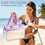 Fammart Iridescent Clear Beach Bags Waterproof Sandproof For Women, Large Jelly Tote Zipper Pool Bag Cruise Essentials 2026