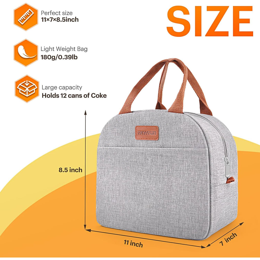Lunch Bag For Women & Men Adult Insulated Lunch Box, Small Leakproof Cooler Food Lunch Containers Reusable High Capacity Lunch Tote Bags For Work, Travel, Outdoor (Grey)