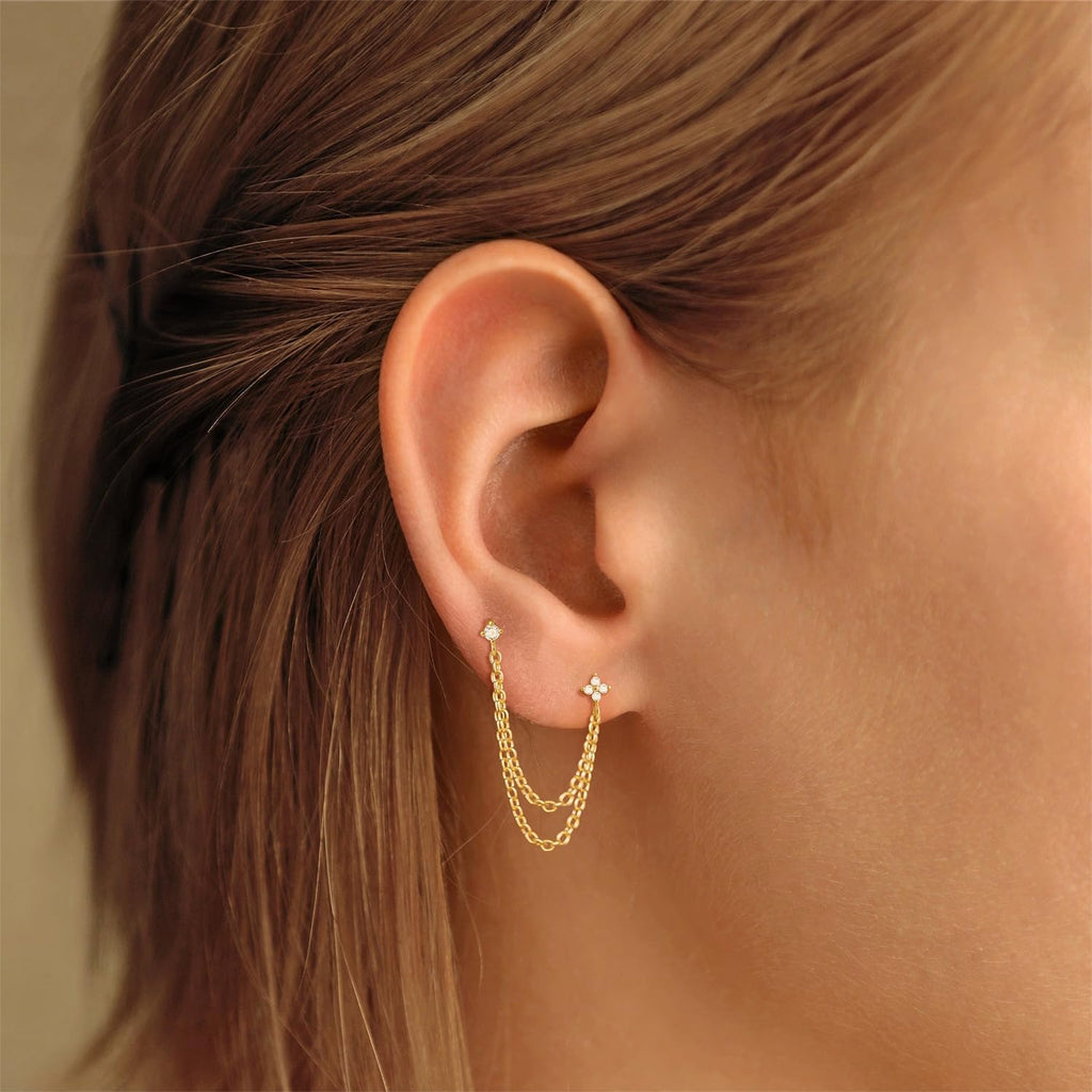 Freekiss Gold Chain Studs Earrings for Women Trendy: Hypoallergenic 14K Gold Plated Dangle Earrings Dainty Small Long Chain Earring Set Fashion Gold Jewelry for Women