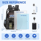 Musevos Clear Backpack For School, Heavy Duty Clear Bookbag For Girls Boys Transparent Backpack With Badge Holder, Semi-Black