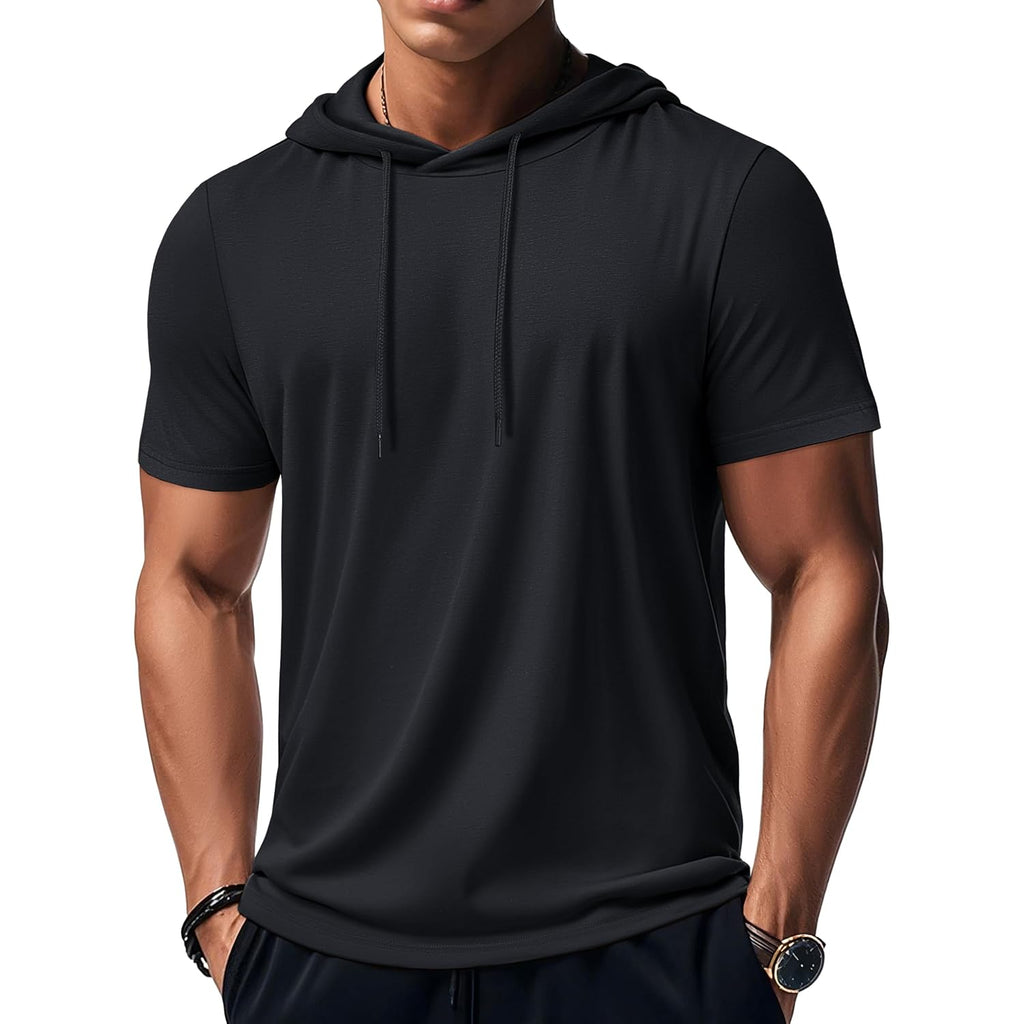 Magcomsen Men'S Short Sleeve Hoodie Workout Gym Athletic Cotton Lightweight Hooded T Shirts Sweatshirt