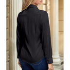 Dress Shirts For Women Long Sleeve Button Down Shirt Stretch Wrinkle Free Solid Casual Work Office Blouse Top