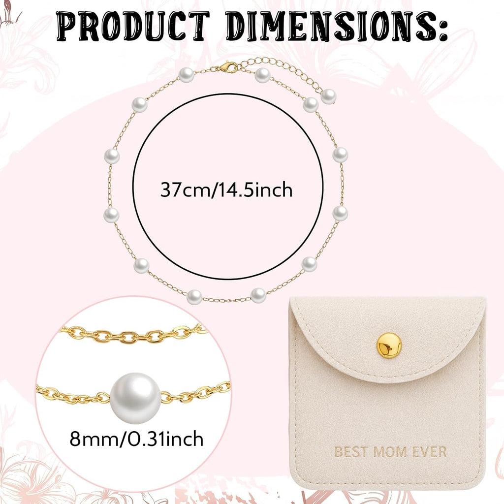 Yinkin 12 Sets Mother's Day Church Gifts Mother's Day Necklaces Gifts Bulk Gold Pearl Choker with Jewelry Pouch Adjustable Necklaces for Thank You Mom Church Gift