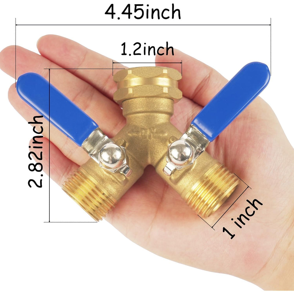 Hose Splitter 2 Way Heavy Duty, Full Flow Garden Hose Splitter | Large Easy-Turn Handle, 3/4 Inch Ght Brass Water Hose Splitter For Outdoor Faucet, Y Valve Hose Bib Splitter