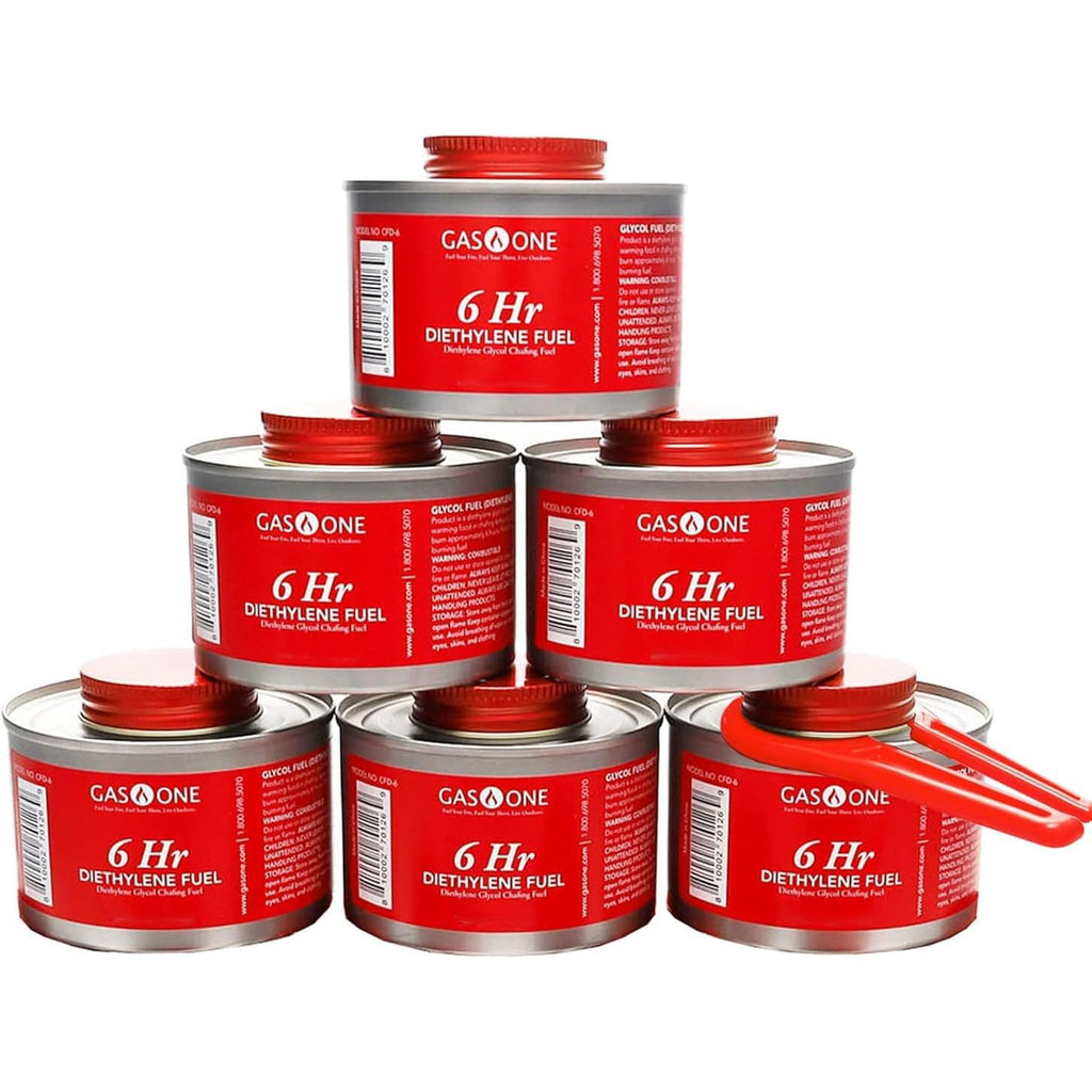 Gas One 6 Pack 6 Hour Chafing Fuel - Food Warmer For Chafing Dish Buffet Set - Liquid Safe Fuel With Wick & Lid Opener For Chafing Dish