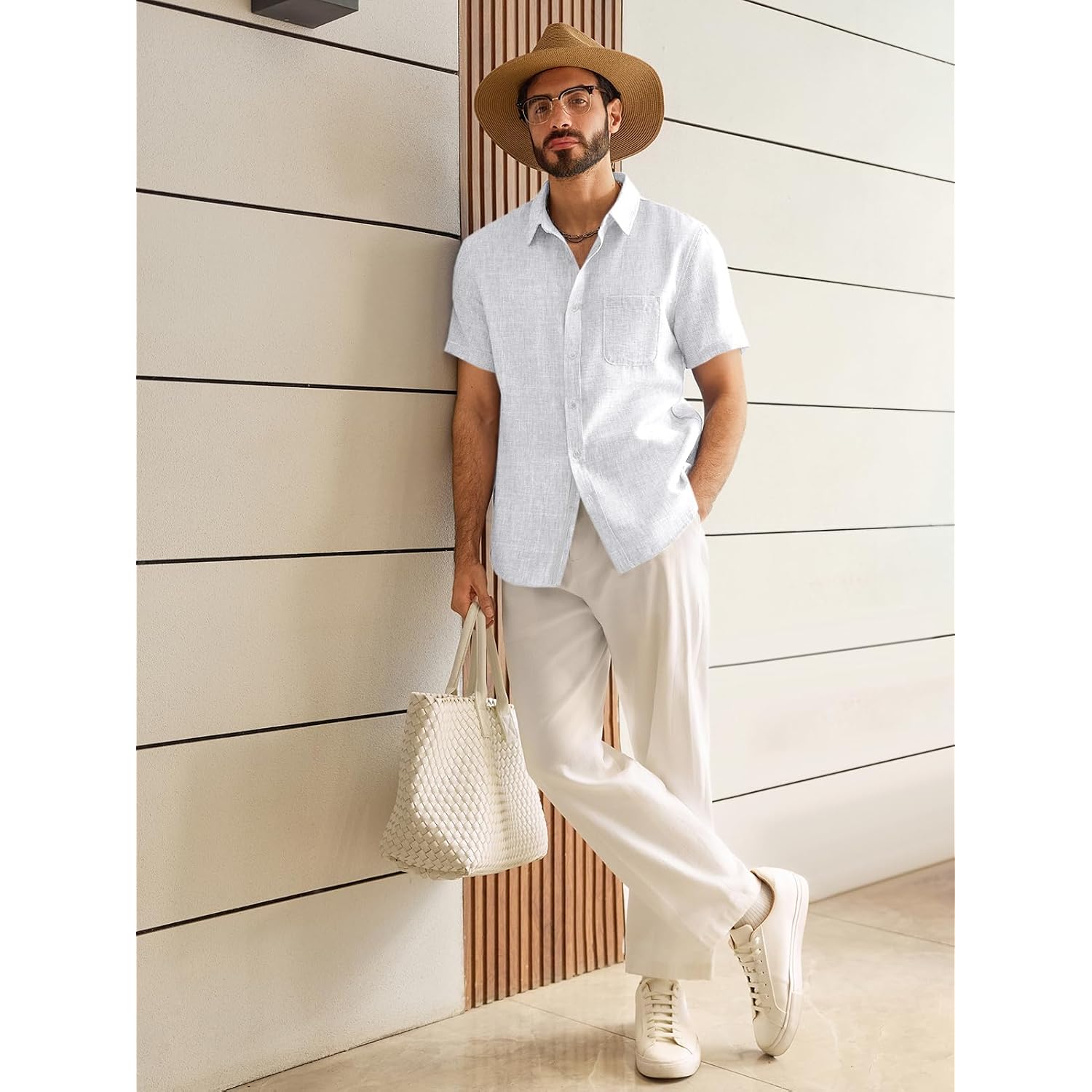 Runcati Mens Linen Button Down Shirts Casual Short Sleeve Shirt Summer Beach Wedding Tops With Pocket