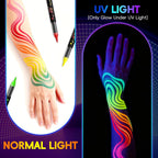 10-color glow-in-the-dark body painting, UV neon face paint brush, glow-in-the-dark face paint set, washable skin tattoo pen, Halloween party makeup (10 colors)