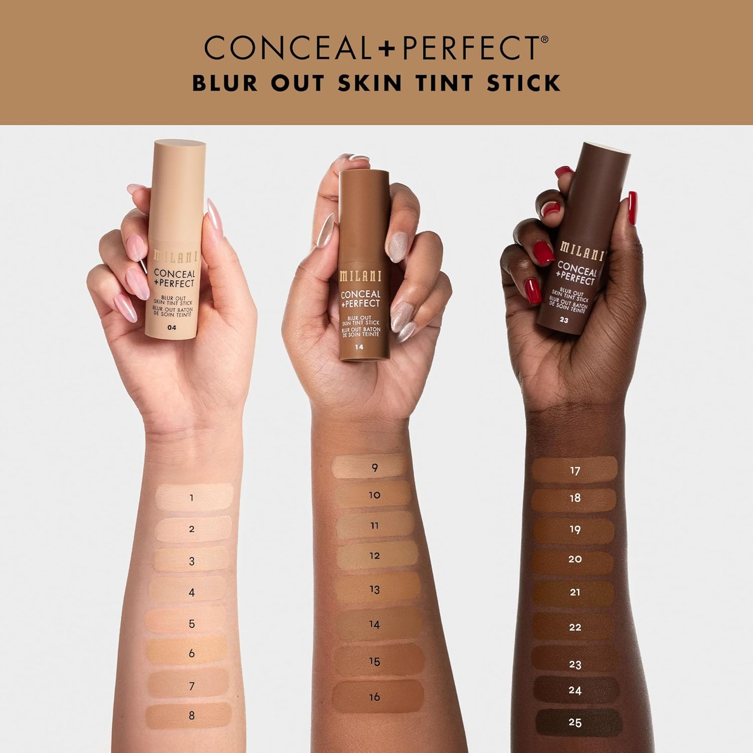 Milani Conceal + Perfect Blur Out Skin Tint Stick - Light to Medium Coverage Tinted Moisturizer Stick with Vitamin C & E - Soft Matte, Pore Blurring Natural Finish 04-Light Warm-Neutral
