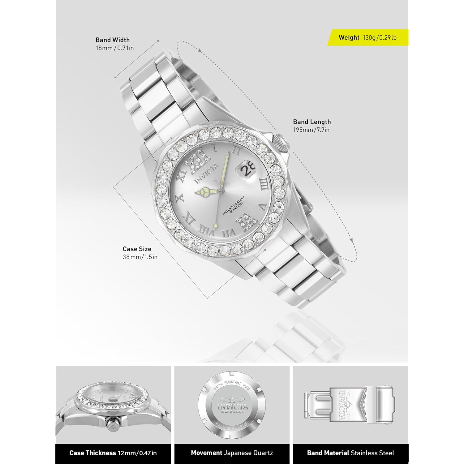 Invicta Women'S 15251 Pro Diver Silver Dial Crystal Accented Stainless Steel Watch