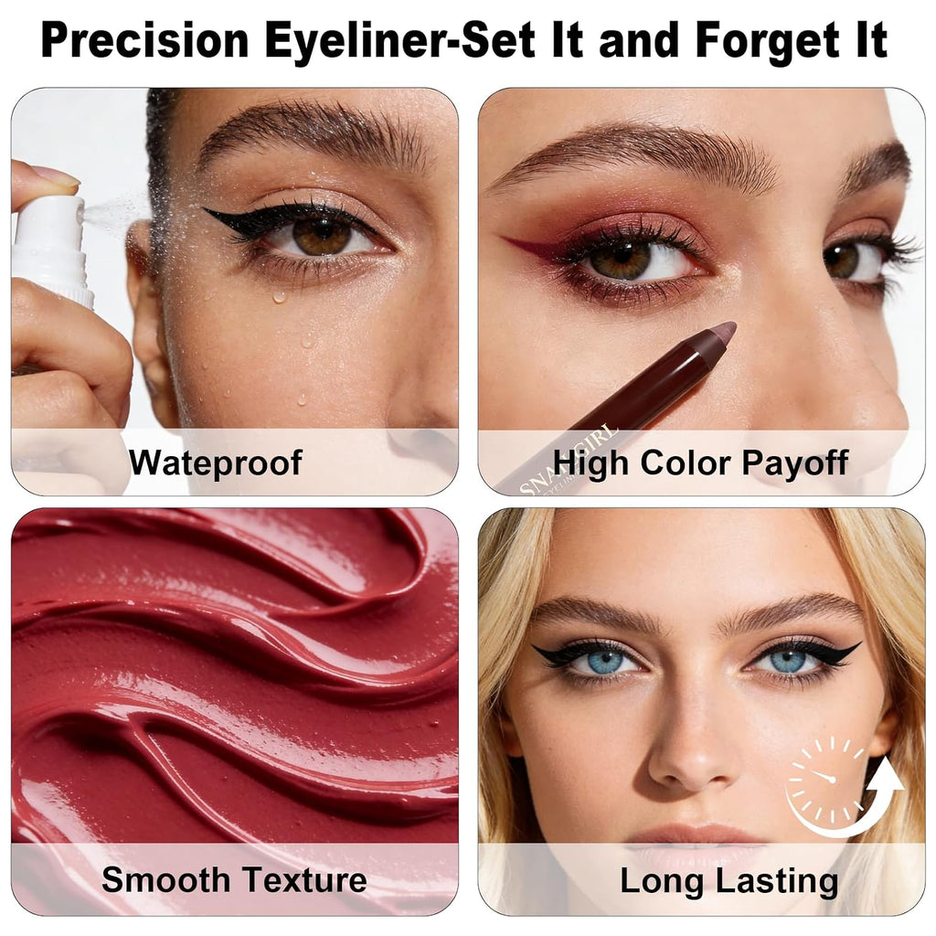 Plum&Brown 2Pcs Gel Eyeliner Pencil,Smudge-Proof Waterproof Long Lasting Plum Eye Liner, High-Pigmented Smooth Creamy Formula For Mature Women, Eyes Makeup Pen Includes Sharpener