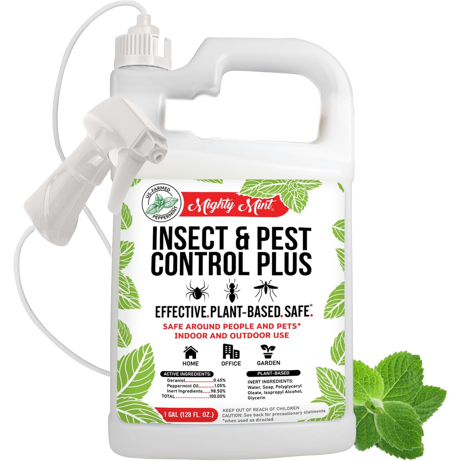 Mighty Mint Peppermint Oil Insect Repellent Plus Spray – Natural Indoor & Outdoor Bug Control For Spiders, Ants, Roaches, And More – Plant-Based, Extra-Strong Formula - 128 Oz