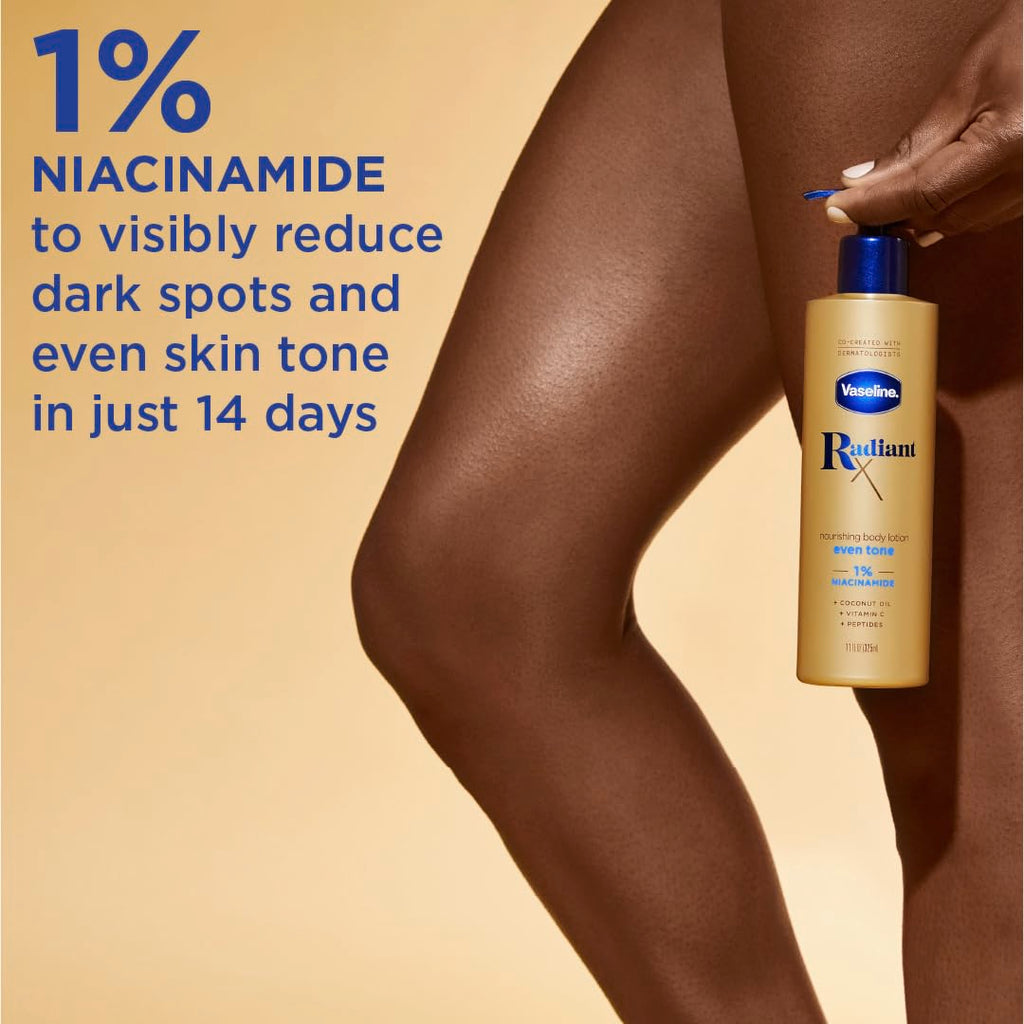 Vaseline Radiant X Even Tone Nourishing Body Lotion With 1% Niacinamide, Coconut Oil, Vitamin C, & Peptides 11 Oz