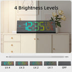 Solid Wood Digital Alarm Clock For Bedroom - 8.8 Inch Large Display, Multicolor Backlight Time Display, Dual Alarms, Date/Temp/Day, Dst, Snooze, Black