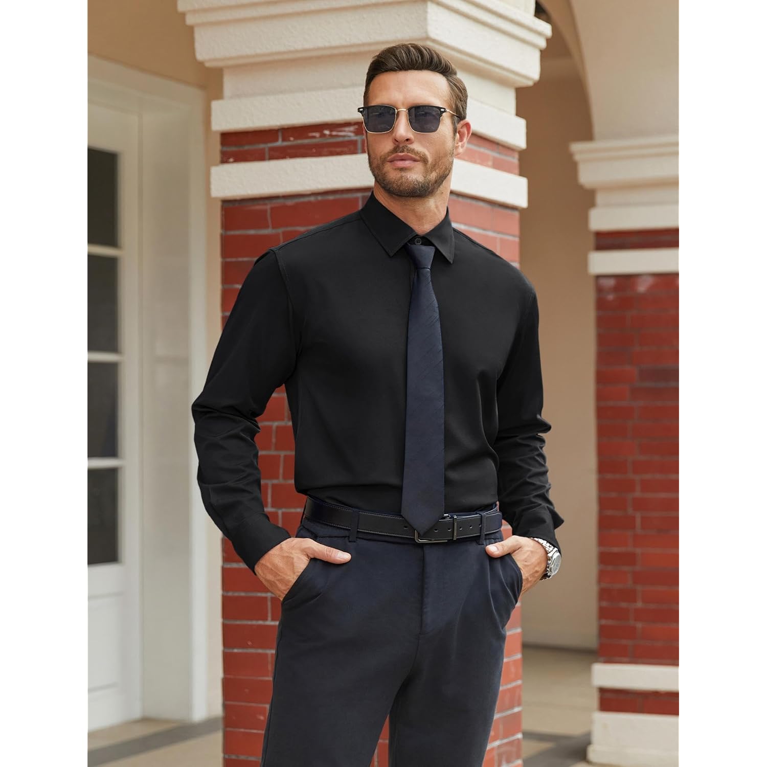 Coofandy Mens Stretch Dress Shirts Long Sleeve Button Down Shirt Regular Fit Formal Business Shirts