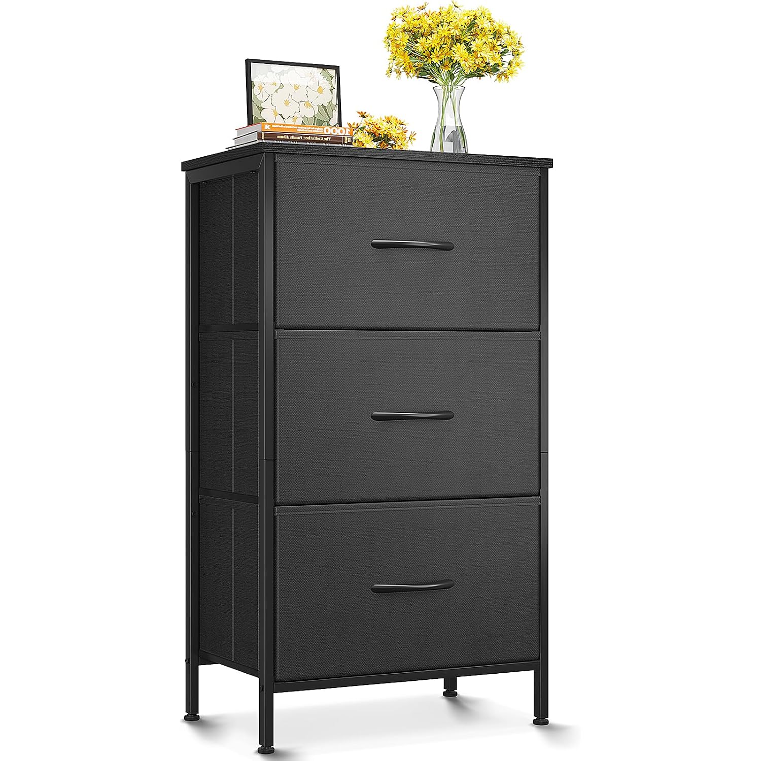 Aodk Dresser For Bedroom Nightstand Small Dressers Chest Of Drawers End Table For Living Room, Closet Dresser With 3 Storage Drawers Organizer Clothes, Black
