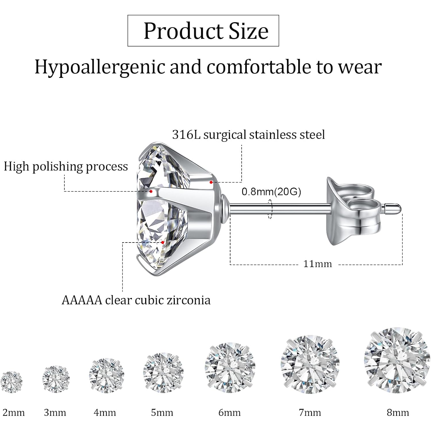 7 Pairs Silver Cubic Zirconia Stud Earrings for Women Trendy Stud Earrings Set Hypoallergenic Stud Earrings 20G CZ Studs Earrings for Women Jewelry Stud Earring