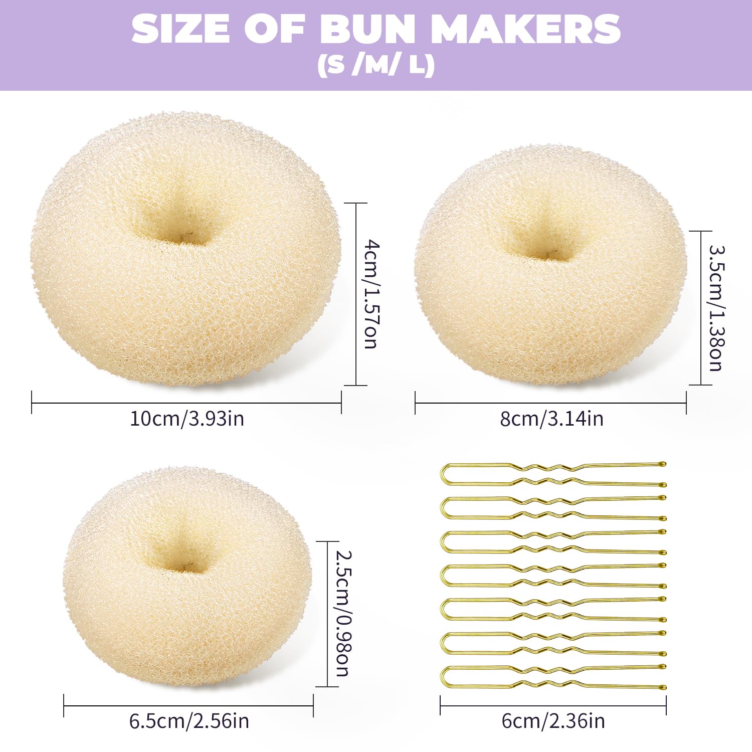Tsmaddts Donut Bun Maker, Hair Bun Maker Set For Ballet Styling, Washable | Soft Nylon, Hair Donut Shaper, For Daily, Party, Hair Buns For Girl, Women And Dancer, 3 Size Donut Bun With 20Pcs Bobby Pins