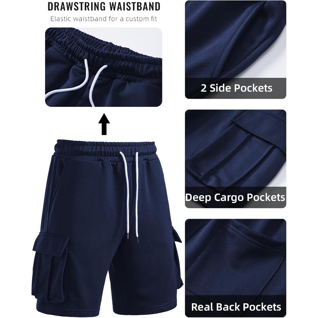 Pidogym Men'S Casual Jogger Shorts Sweat Cargo Short Pants Drawstring Elastic Waist Athletic Workout Shorts With 5 Pockets