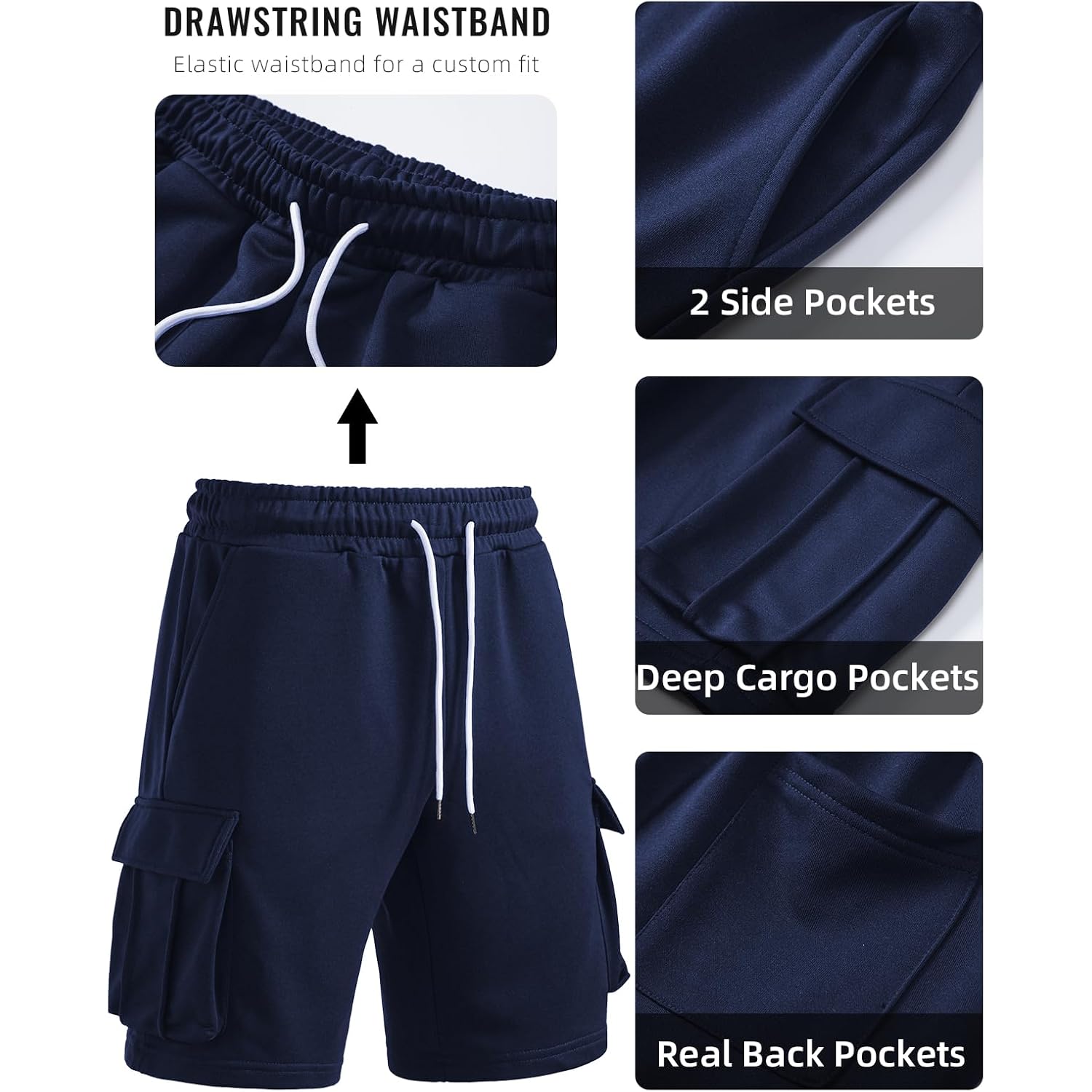 Pidogym Men'S Casual Jogger Shorts Sweat Cargo Short Pants Drawstring Elastic Waist Athletic Workout Shorts With 5 Pockets