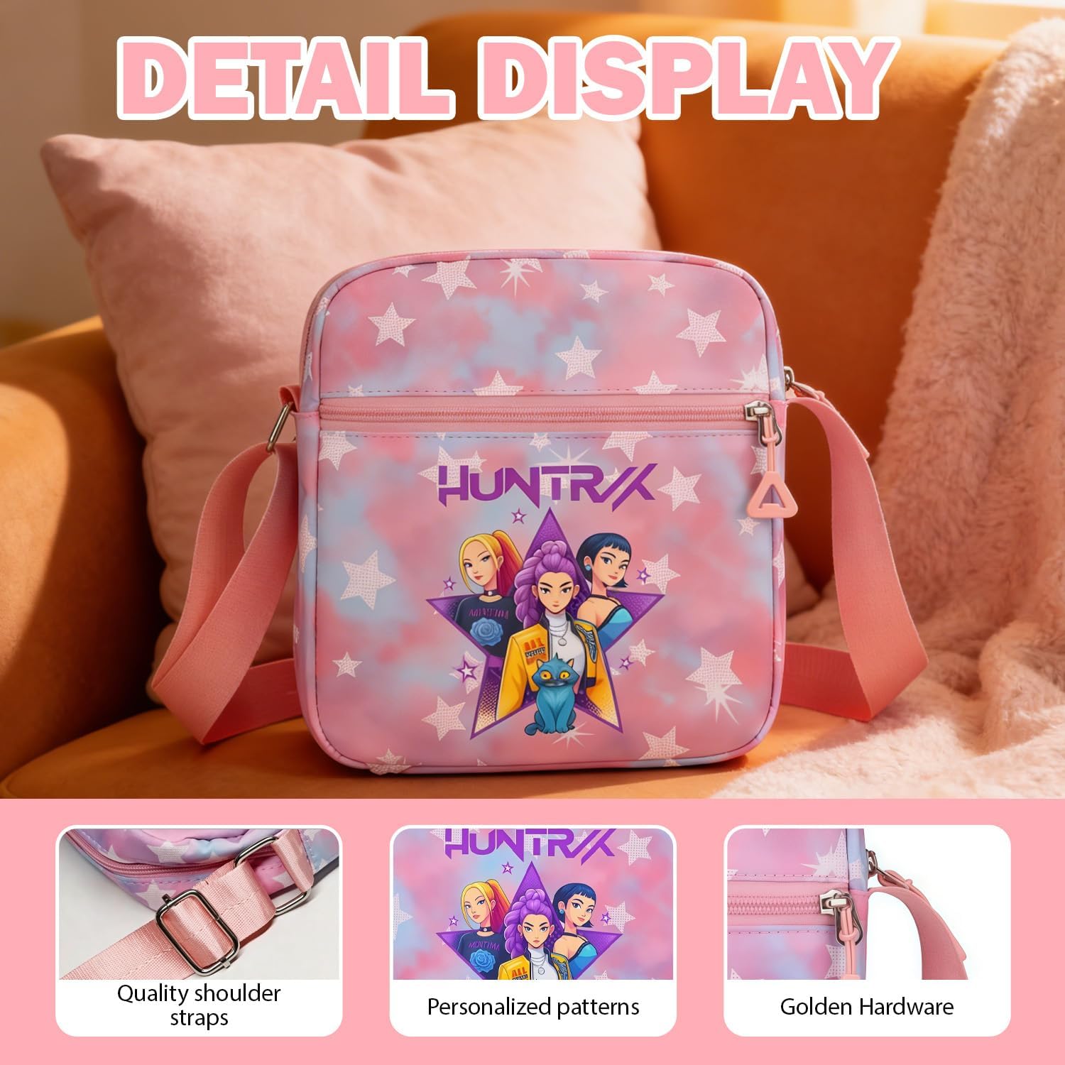 For Demon Hunters mini crossbody bag, For Korean idol,also a shoulder bag, features a cartoon pattern design. (khaki)