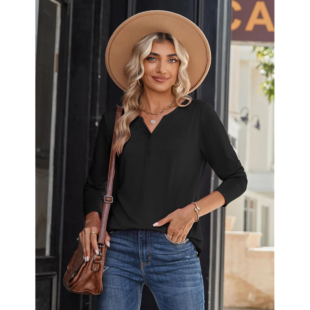 Long Sleeve Shirts for Women Casual V Neck Fall Tops Dressy Summer Work Blouses Clothes