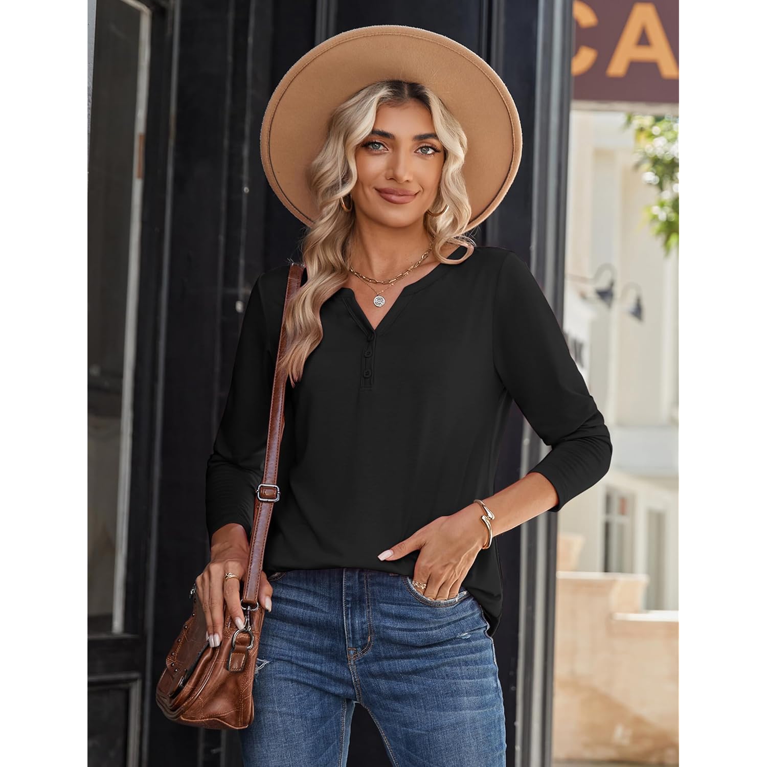 Long Sleeve Shirts for Women Casual V Neck Fall Tops Dressy Summer Work Blouses Clothes