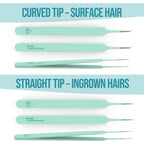 Base Labs Ingrown Hair Tweezers Set – 2 Pack Precision Tweezers for Ingrown Hair Removal, Curved & Pointed Tip Stainless Steel Tweezers with Protective Case for Razor Bumps, Splinters & Facial Hair