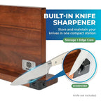 Magnetic Knife Block With Built-In Sharpener, Double-Sided Countertop Magnetic Knife Holder, Holds Up To 12 Knives & Metal Kitchen Tools, Brown