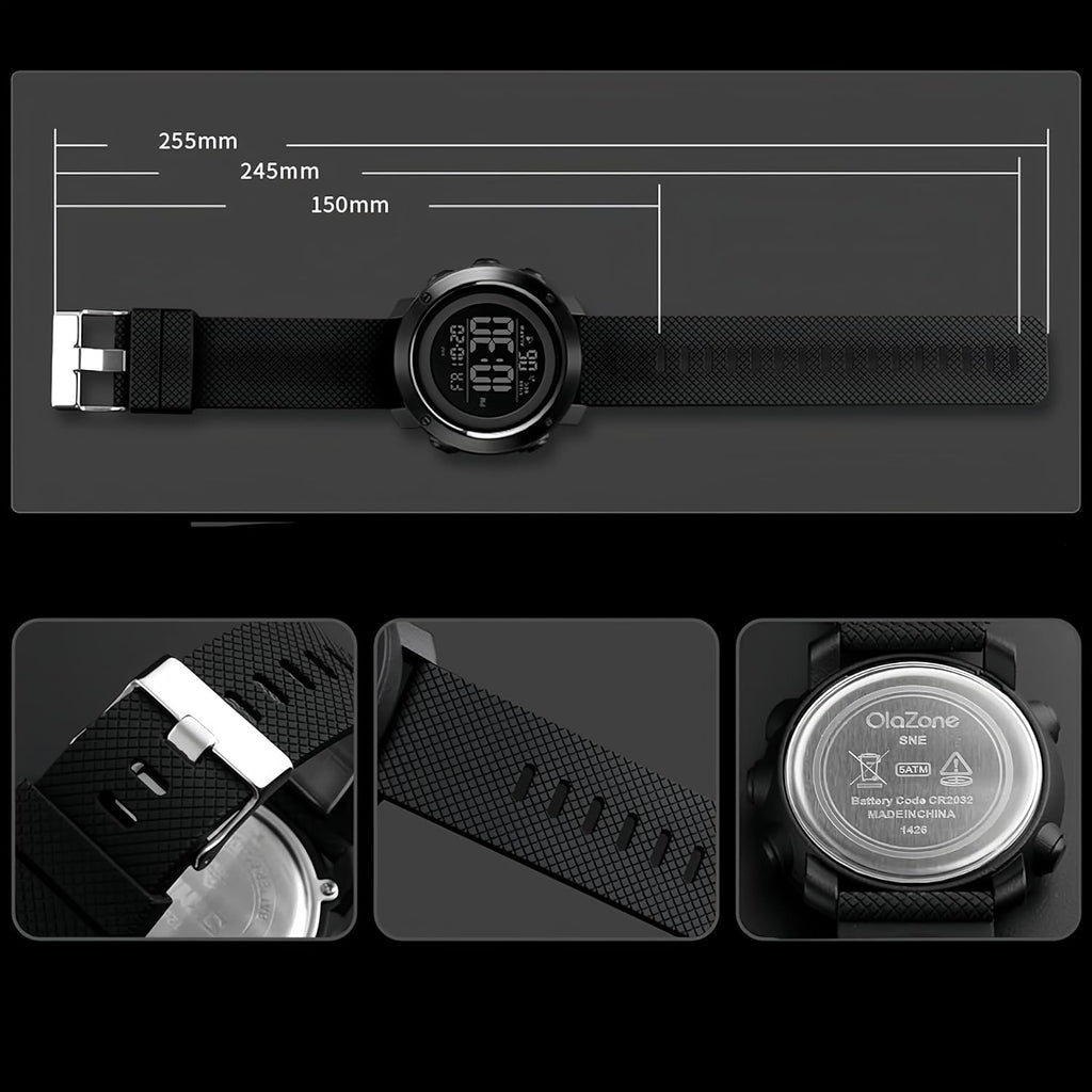 Sne Digital Watch Sports Waterproof Military Back Light Small Watch For Men Black 1426