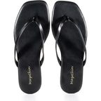 Mazeskin Womens Flip Flops Vegan Leather Memory Foam Square Toe Flat Sandals Summer Beach Slides