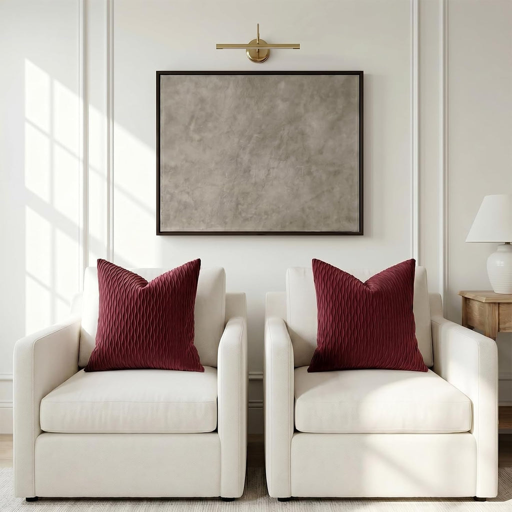 Burgundy Throw Pillow Covers: Pack Of 2 18X18 Inch Vertical Ripple Striped Velvet Square Decorative Pillow Cases For Farmhouse Couch Sofa Bed Living Room Home Decor