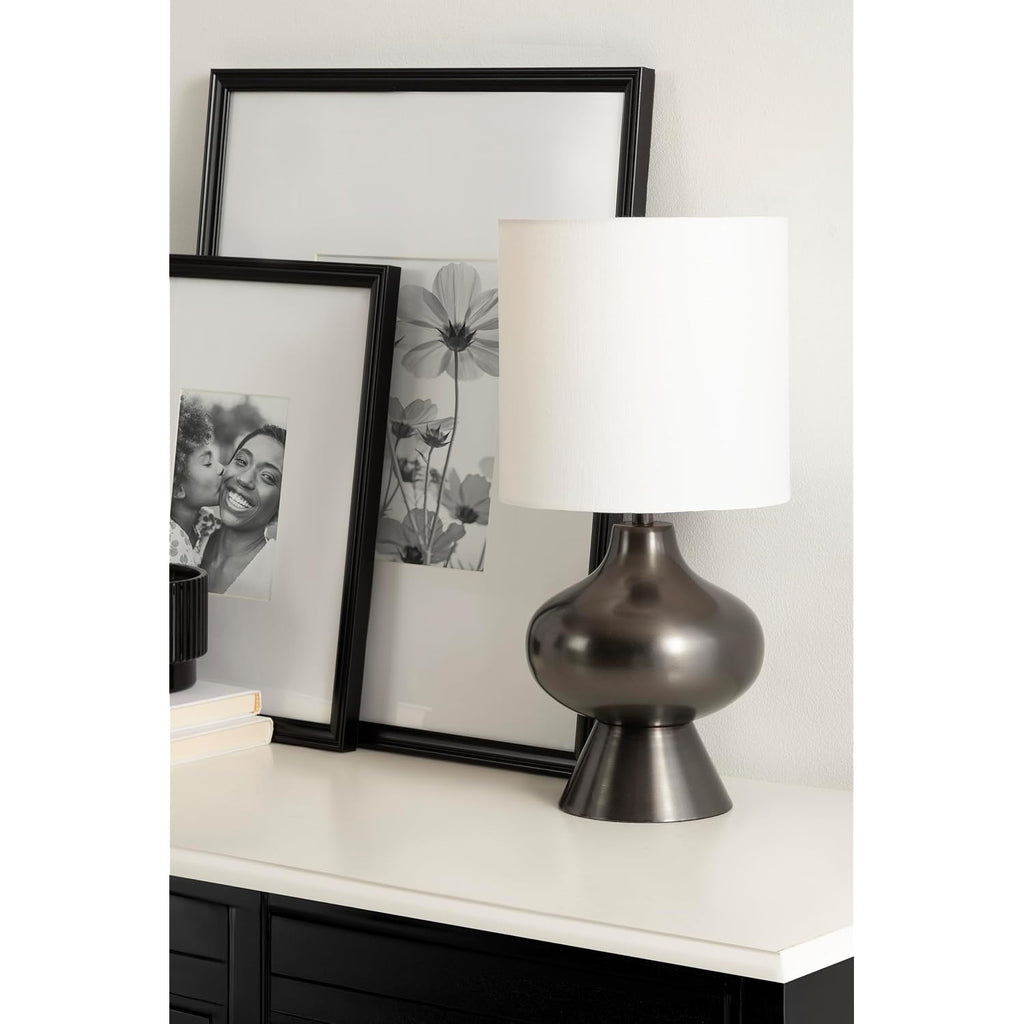 Kate And Laurel Bahira Modern Metal Bedside Table Lamp, 8 X 8 X 17, Gunmetal, Sculptural Decorative Tabletop Desk Lamp With Linen Shade For Living Room Decor