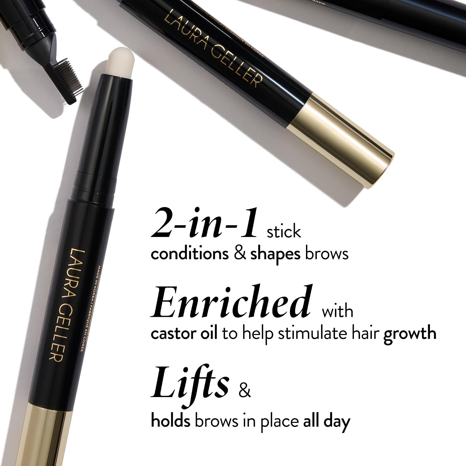 Laura Geller New York Define-N-Tame Brow Lifting Stick - Laminated Full Brows - Wax - Dark Brown