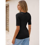 ANRABESS Womens Half Sleeve Tops V Neck Ribbed Knit Slim Fit Basic T Shirts 2026 Summer Casual Tees Spring Trendy Clothes