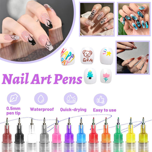 12 Colors Nail Art Pens ,0.5mm Nail Art Markers,nail art pens for painting nails,Nail Point Graffiti Dotting Pen ,Acrylic Nail Art Pen Quick-Drying,Home & Salon DIY Nail Art Tools