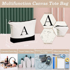 YOOLIFE Gifts for Women - Initial Canvas Tote Bag & Makeup Bag, Birthday Gifts for Women Mom Sister Friends