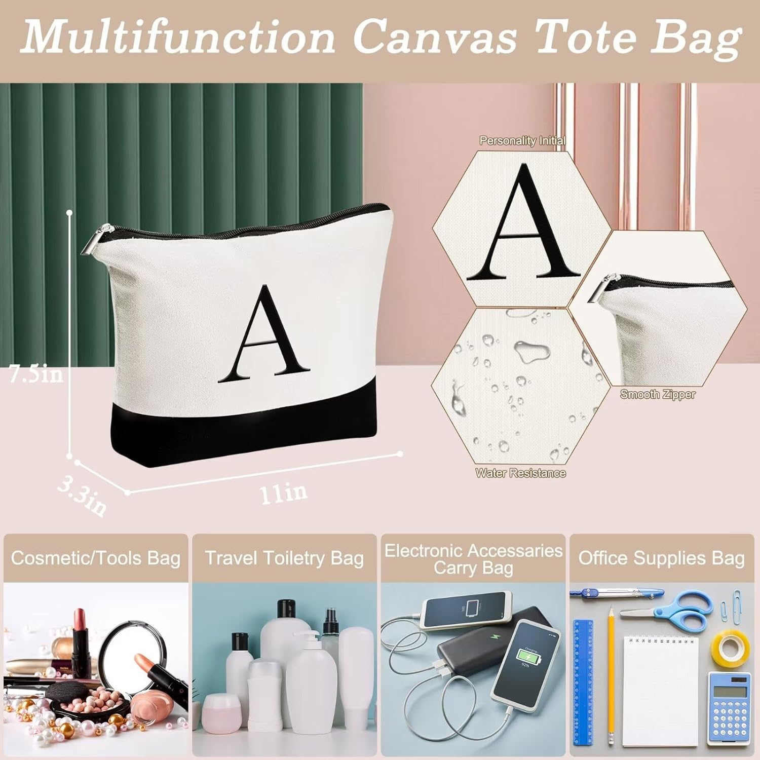 YOOLIFE Gifts for Women - Initial Canvas Tote Bag & Makeup Bag, Birthday Gifts for Women Mom Sister Friends