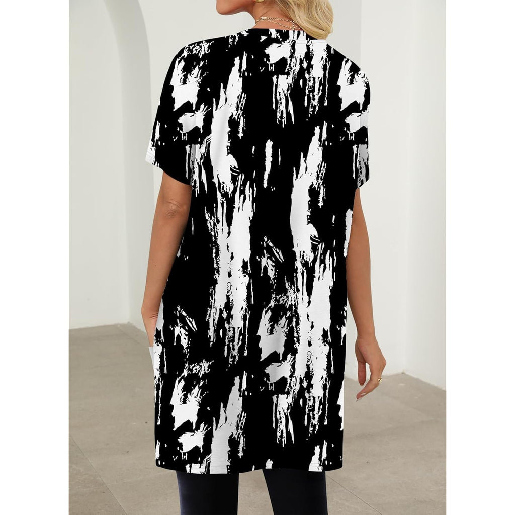 KISSMODA Womens Summer Tunic Tops for Leggings Casual Short Sleeve Long Shirts with Pockets