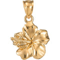 14K Solid Yellow Gold Hawaiian Hibiscus Flower Pendant Charm, For Mom Daughter Girlfriend, Nickle Free Hypoallergenic for Sensitive Skin, Gift Box Included