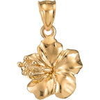 14K Solid Yellow Gold Hawaiian Hibiscus Flower Pendant Charm, For Mom Daughter Girlfriend, Nickle Free Hypoallergenic for Sensitive Skin, Gift Box Included